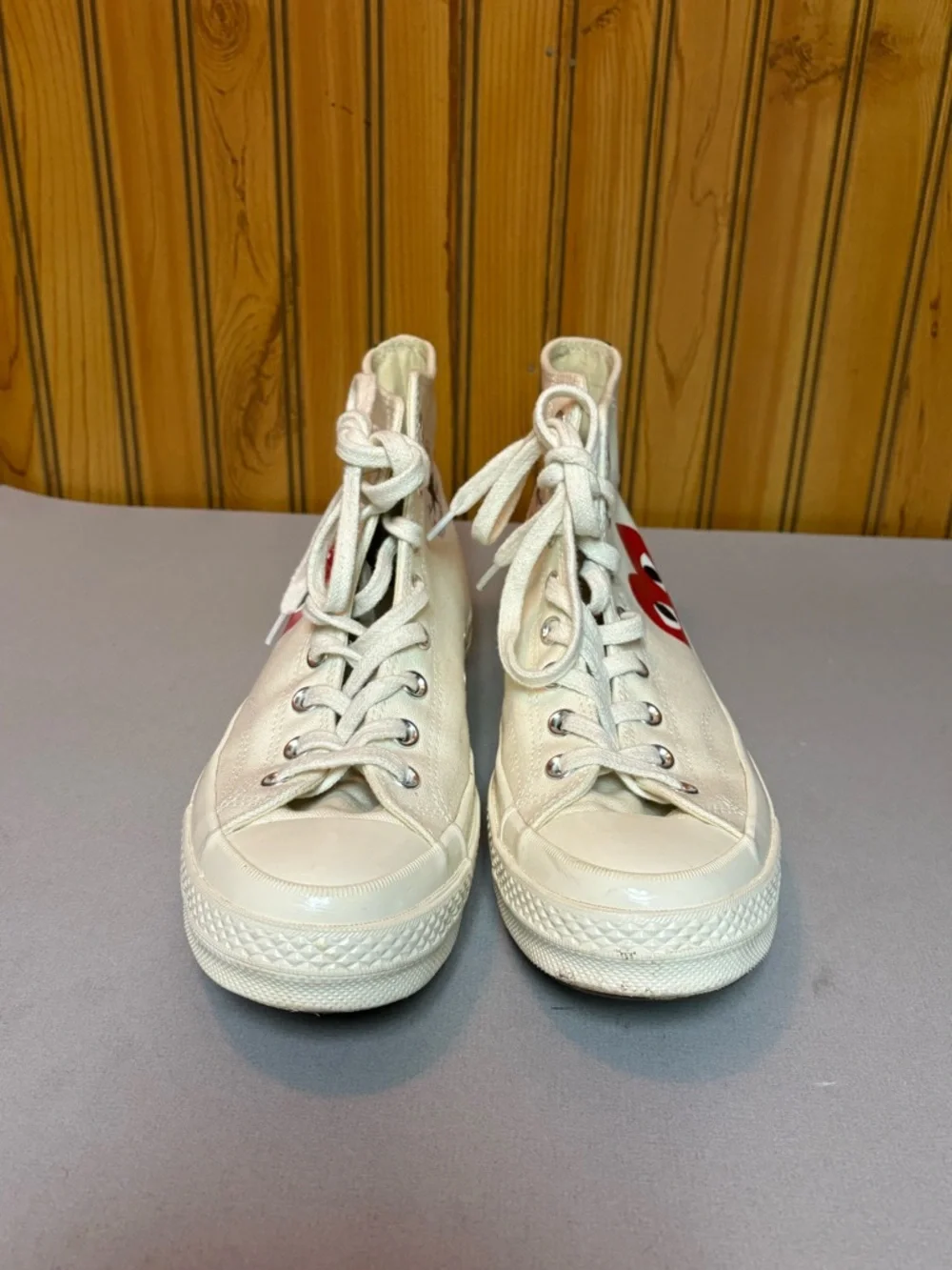 Converse Chuck Taylor High Top in Cream with Red Heart Graphics - Picture 3 of 8